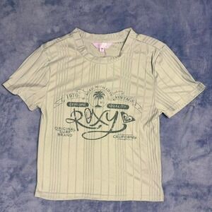 Roxy green and white striped‎ crop top women Size M
